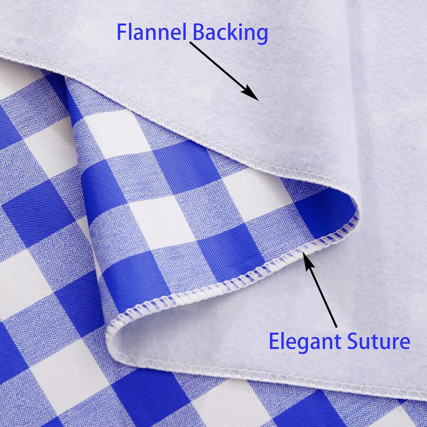 Heavy Duty Vinyl Tablecloth with Flannel Backing Waterproof Oil-Proof Plastic Table Cloth Stain-Resistant Wipeable Rectangle or Square Table Cover for Indoor and Outdoor (Blue Checkered, 60x102 Inch)