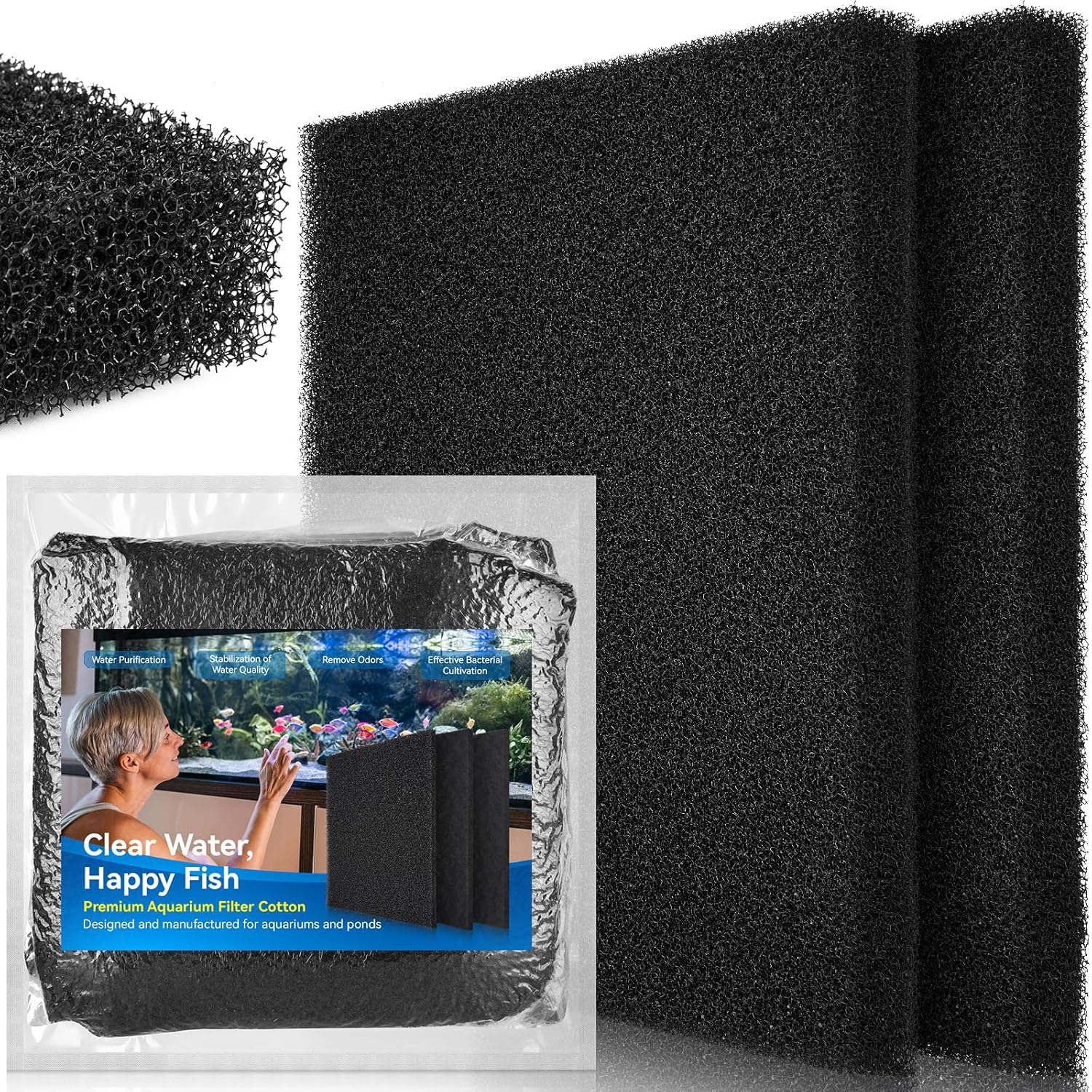 Borlech Aquarium Filter Sponge Pad, Filter Media Foam Sponges, Filter Accessories for Fish Tanks and Ponds (18.5"x18.5"x1.6", 20PPI, 2 Pack)