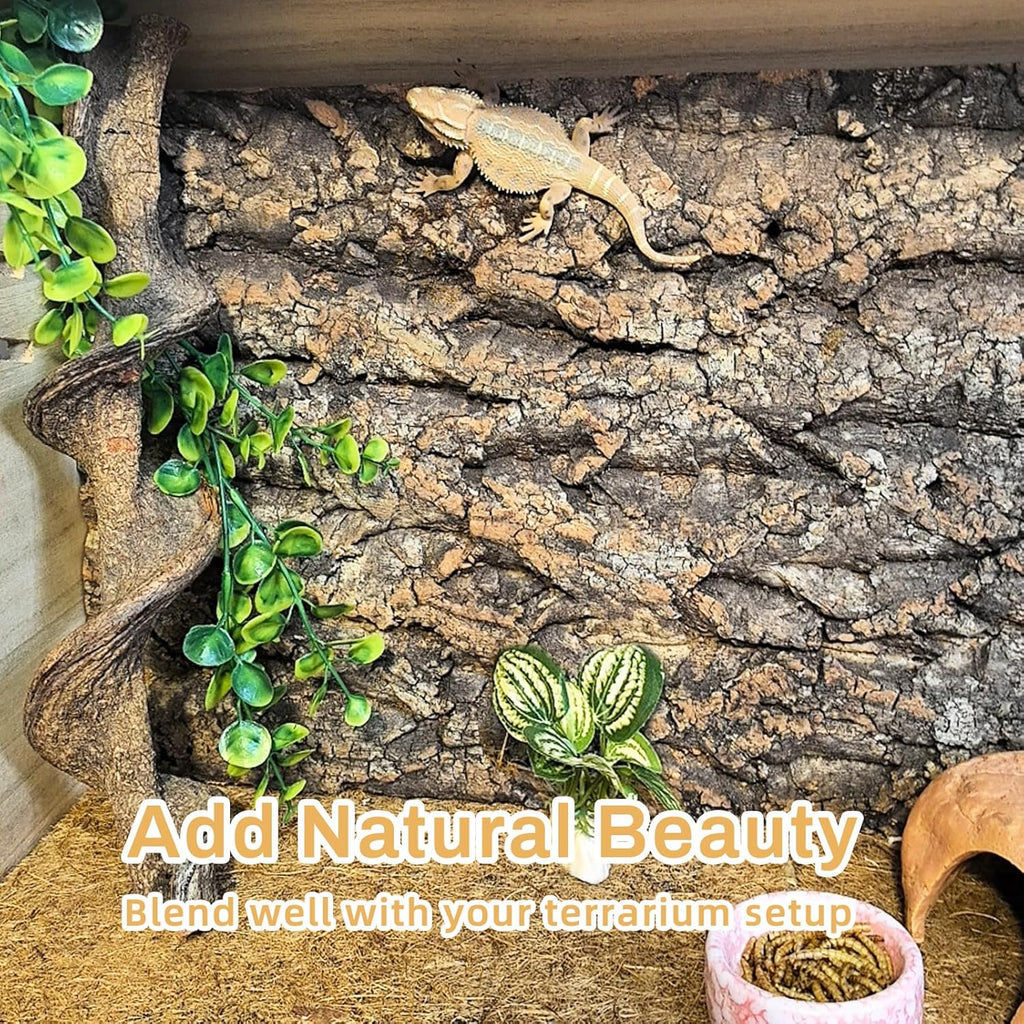 Tfwadmx 2Pcs Terrarium Cork Bark Background, 11.8"x15.75" Thickened Reptile Tank Tree Backdrop Wall Decor Habitat Climbing Mat Decoration for Lizard, Turtle, Gecko, Bearded Dragon, Frog, Chameleon