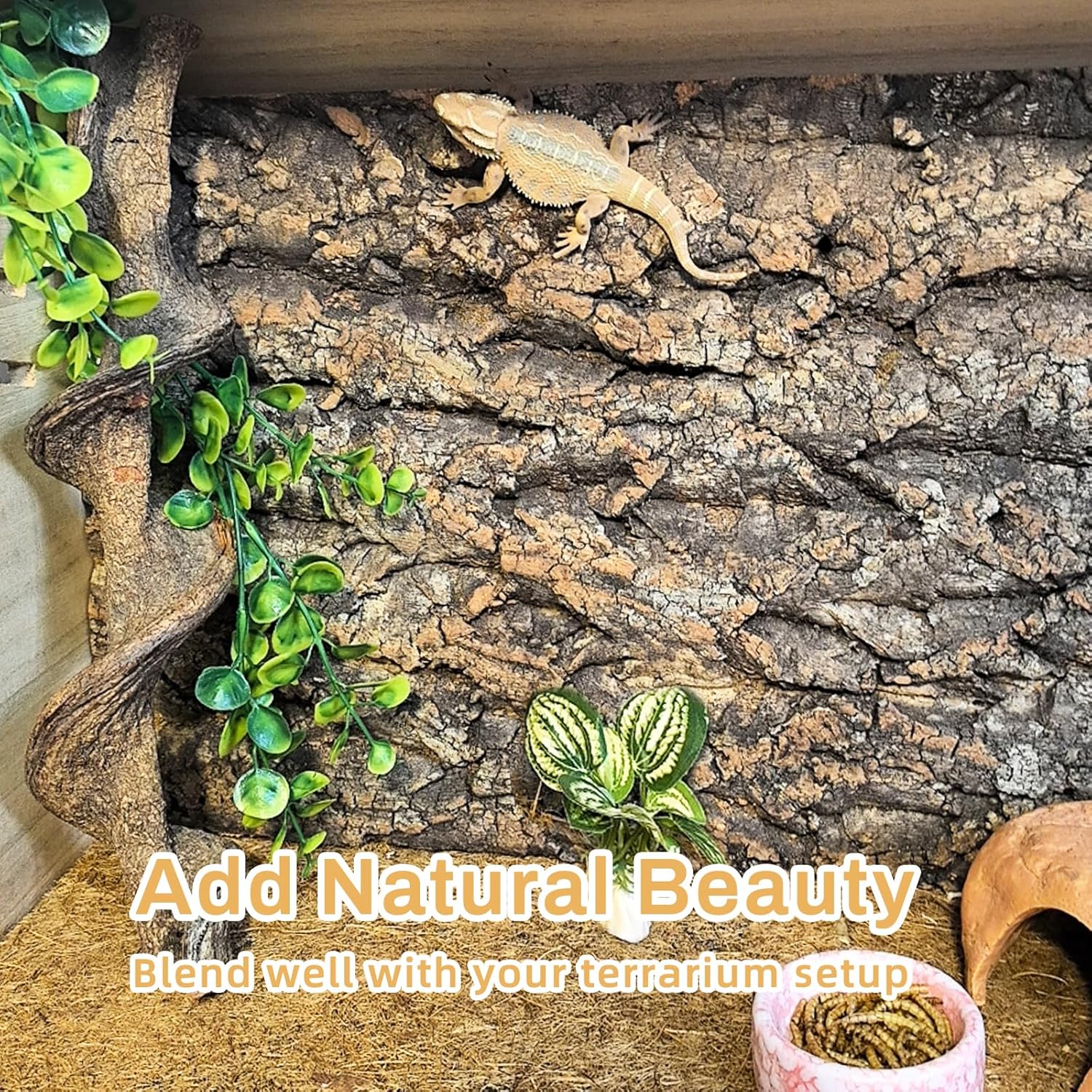 Tfwadmx Terrarium Cork Bark Background, 11.8"x15.75" Thickened Reptile Tank Tree Backdrop Wall Decor Habitat Climbing Mat Decoration for Lizard, Turtle, Gecko, Bearded Dragon, Frog, Chameleon