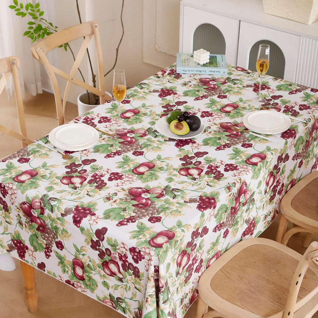 Walrus Heavy Duty Vinyl Tablecloth with Flannel Backing Waterproof Oil-Proof Plastic Table Cloth Stain-Resistant Wipeable Rectangle or Square Table Cover for Indoor and Outdoor (Fruits, 60x84 Inch)