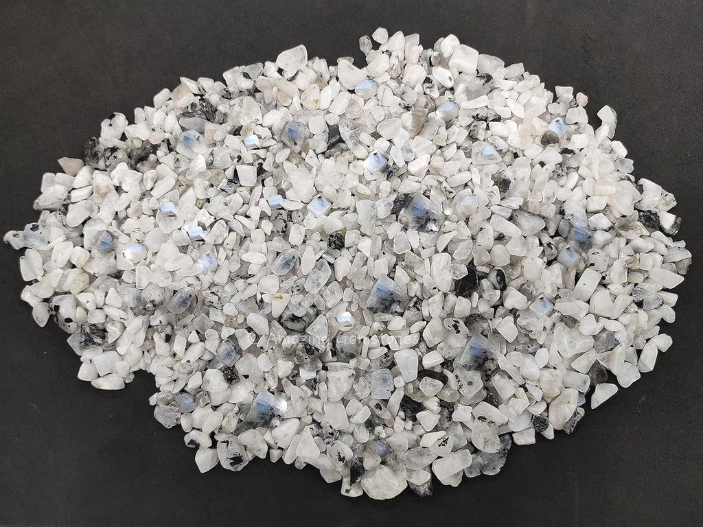 Amazing Gemstone Rainbow Moonstone Crystal Chips Aquarium Gravel Rocks - Bulk Fish Tank Gravel, Small Tumbled Stone Chips and Tiny Crystals for Decoration (Natural AAA Grade Gemstones)