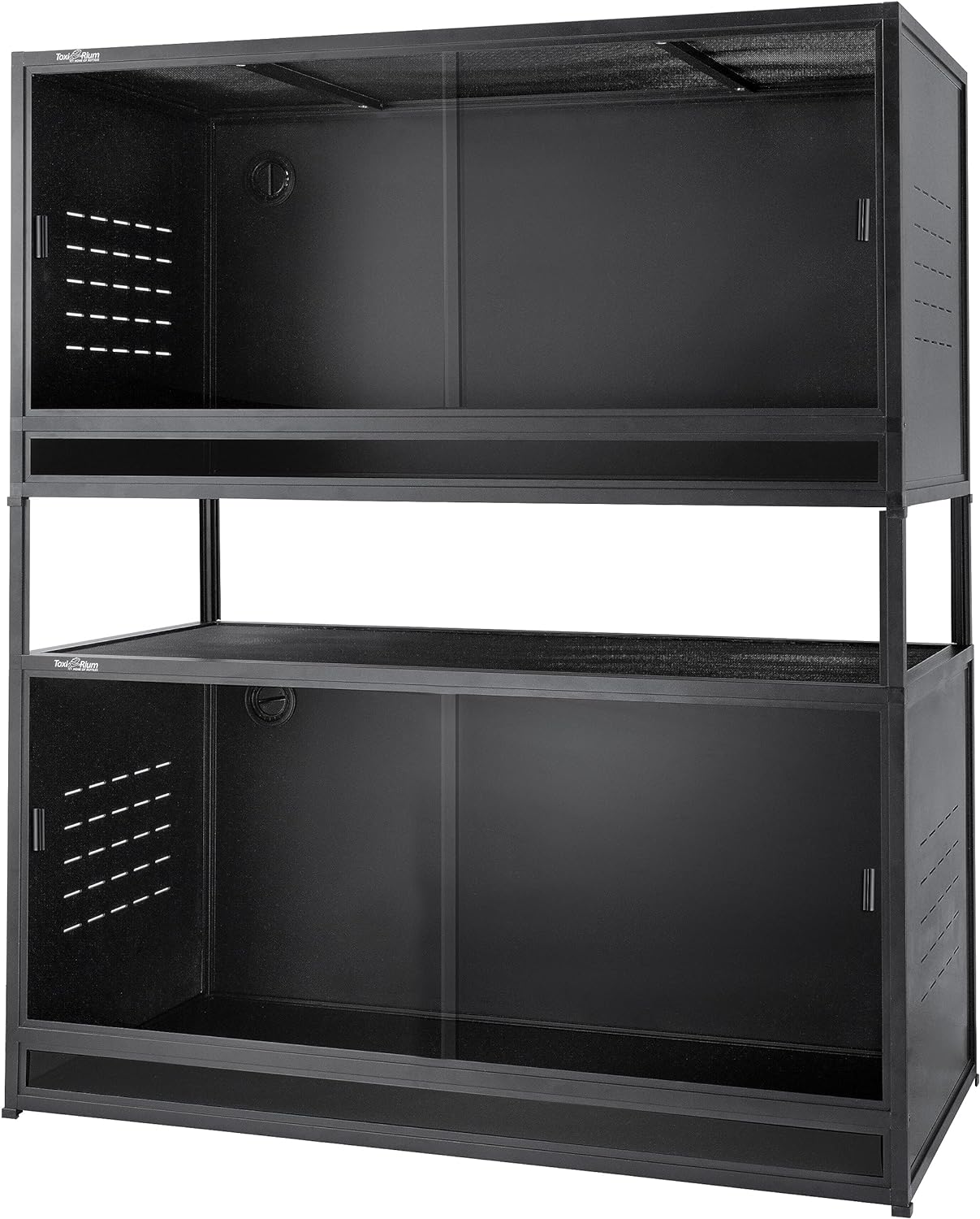 PVC Reptile Enclosure Space Efficient 44''x20''x20'' Stackable ToxiRium Large Reptile Terrarium 76 Gallons for Bearded Dragon Lizard Snake, Breeding Vivarium with Sliding Doors Lock-2pcs with spacers