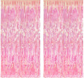 BRAVESHINE Clear Pink Streamers Party Decorations Iridescent Foil Fringe Backdrop - 2 Pack 3.2 x 6.5 ft Holographic Tinsel Curtain Party Photo Backdrop for Valentine’s Girl Birthdays Engagement Decor