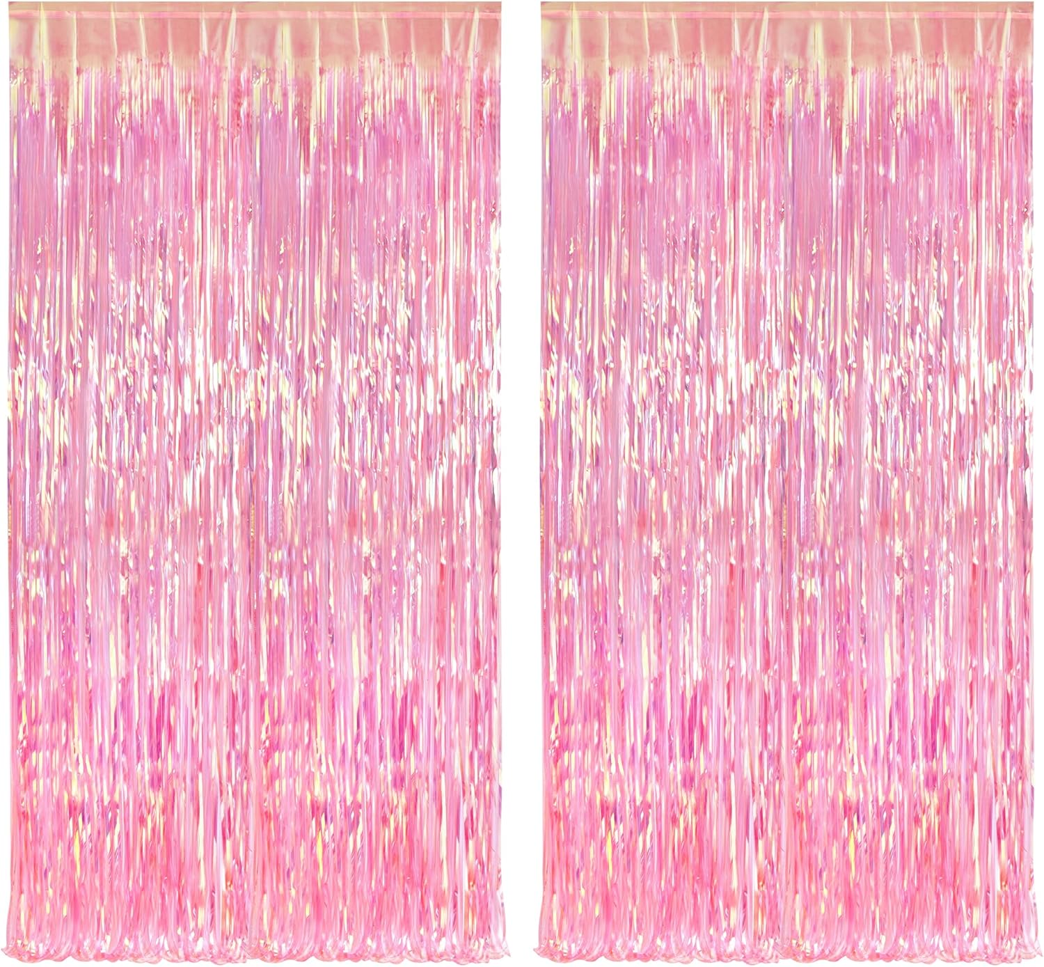 BRAVESHINE Clear Pink Streamers Party Decorations Iridescent Foil Fringe Backdrop - 2 Pack 3.2 x 6.5 ft Holographic Tinsel Curtain Party Photo Backdrop for Valentine’s Girl Birthdays Engagement Decor