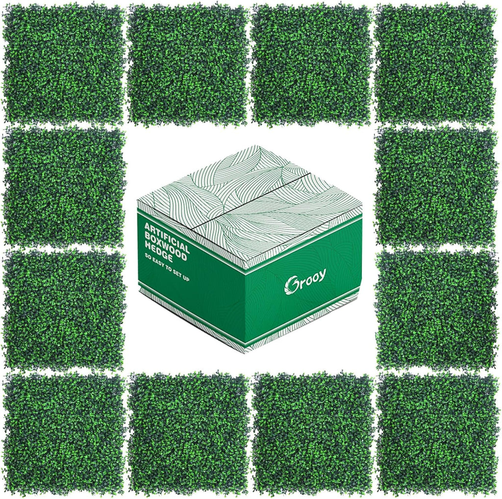 20"x20" Grass Wall,12PCS Artificial Boxwood Panels,4 Layers Plant Wall, Greenery Backdrop,Privacy Hedge Screen,Green Panels Decor for Outdoor Garden and Indoor Home Wedding