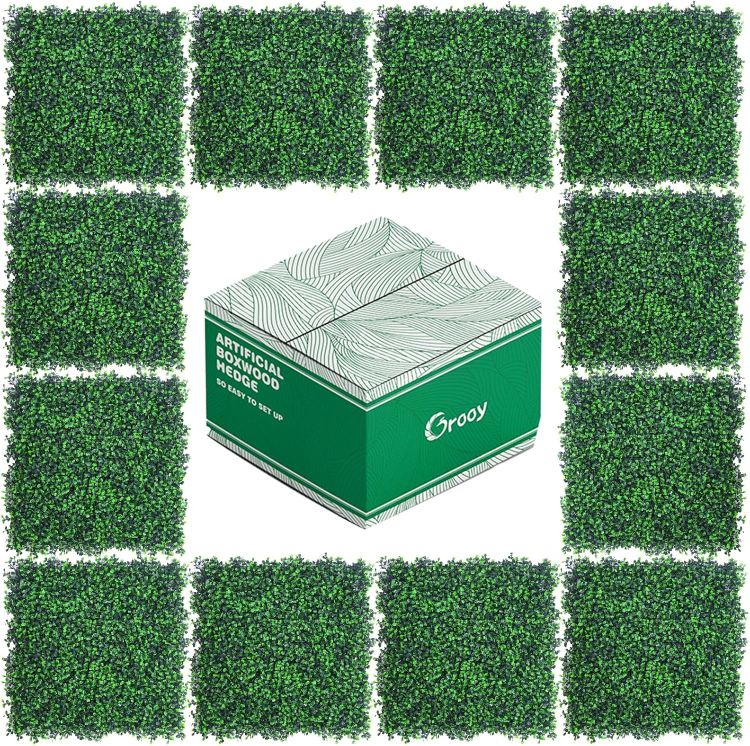 20"x20" Grass Wall,12PCS Artificial Boxwood Panels,4 Layers Plant Wall, Greenery Backdrop,Privacy Hedge Screen,Green Panels Decor for Outdoor Garden and Indoor Home Wedding