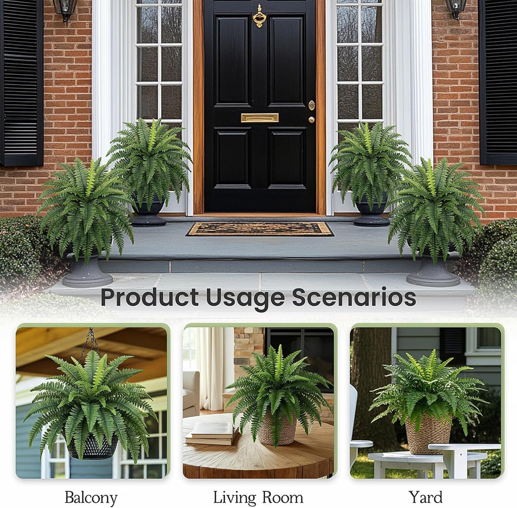 Fake Ferns, 35IN Realistic Fake Bush Plants, 4 Faux Ferns with 39 Fronds for Outdoors Garden Planter Porch Entrance Home Decor