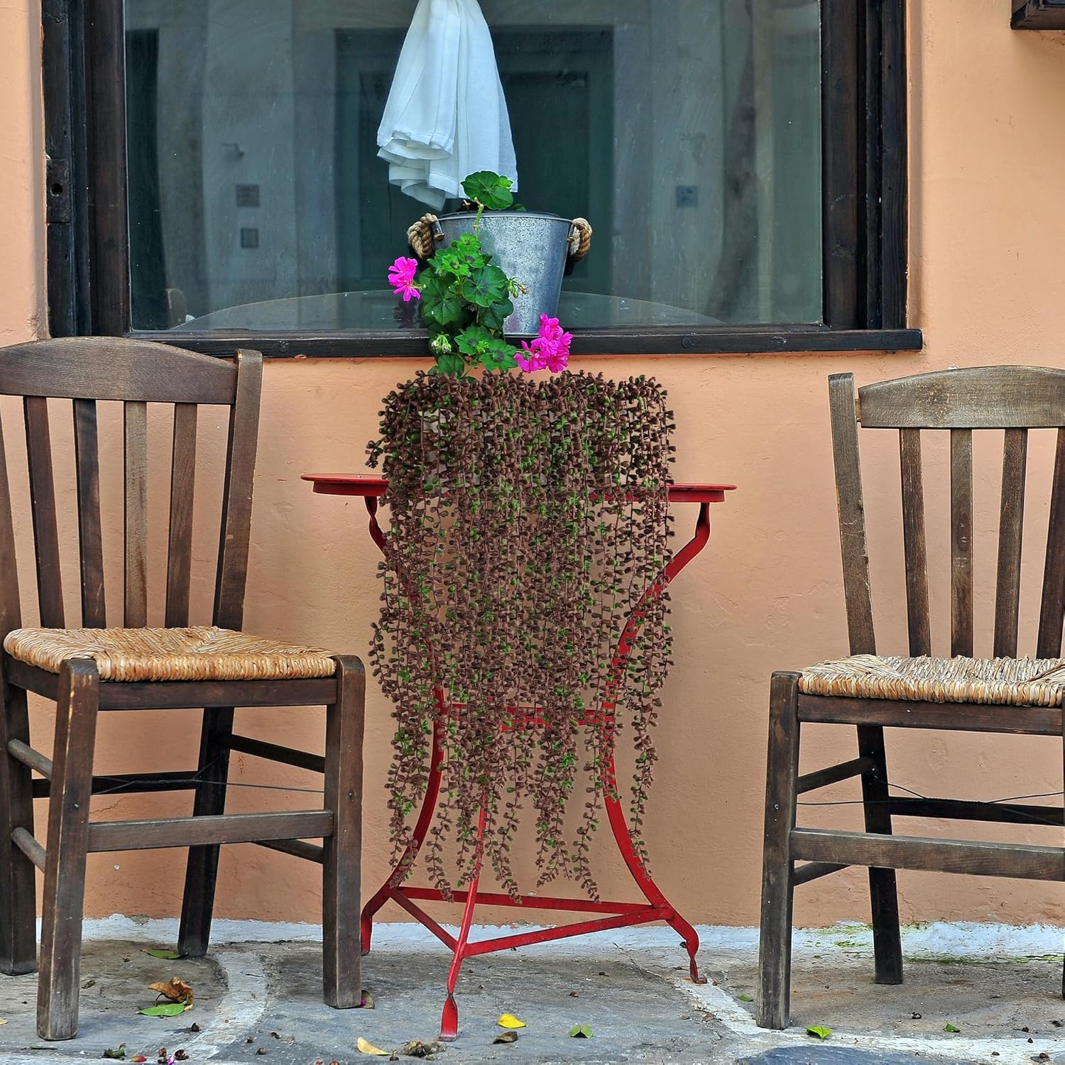 3PCS Orange Artificial Succulents Hanging Plants,27.5 Inch Fake String of Pearls Greenery Plants 5 Branches for Autumn Home Garden Office Balcony Wall Indoor Outdoor Fall Decoration,Orange