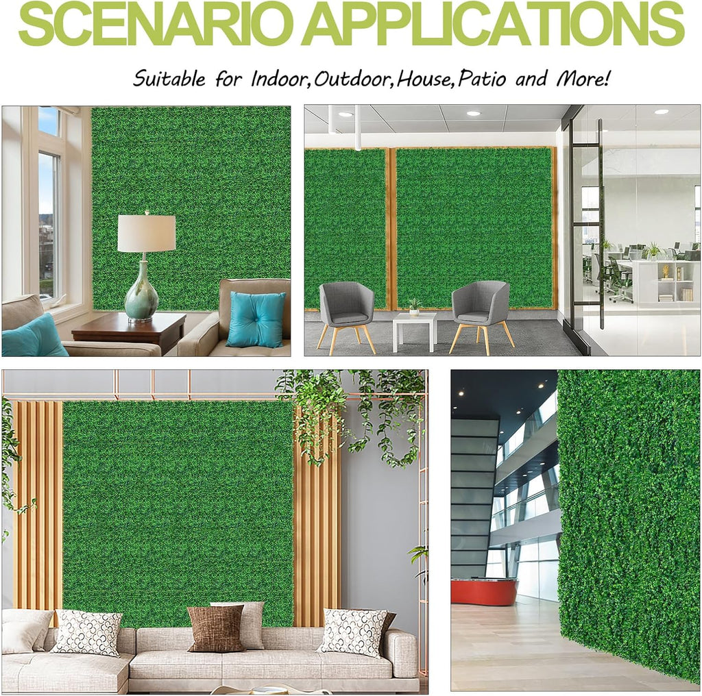 AOKIE 10"X10" Artificial Grass Wall, 24Pcs Boxwood Hedge Wall Panels UV-Anti Grass Backdrop Wall Decor, Greenery Privacy Hedge Screen for Indoor Outdoor Patio Balcony, Party Garden Fence Decor