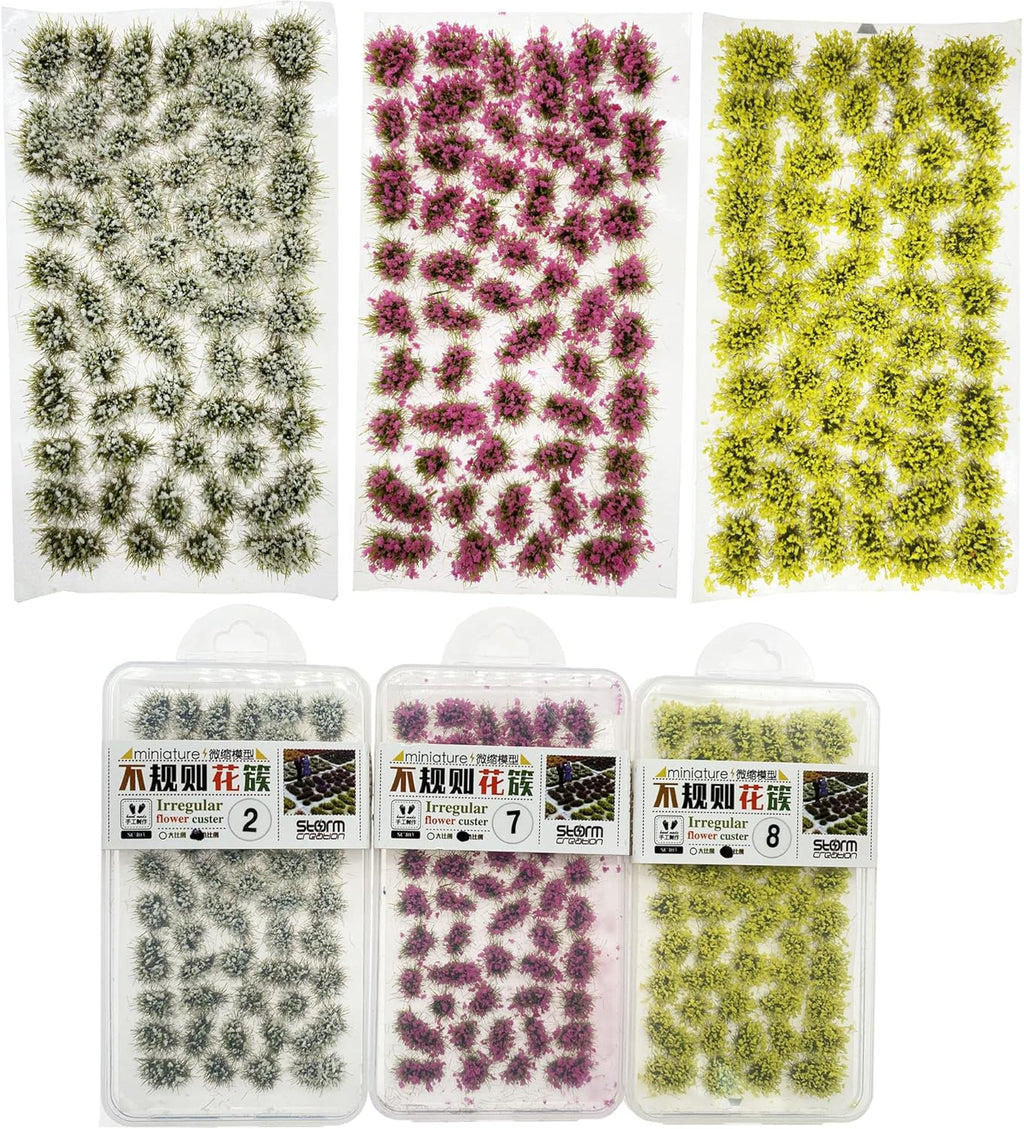 Cayway 159 PCS Static Grass Tufts Railway Artificial Grass 3 Color Bushy Tuft Flower Cluster Vegetation Groups for DIY Architecture Building Model Train Landscape Railroad Scenery