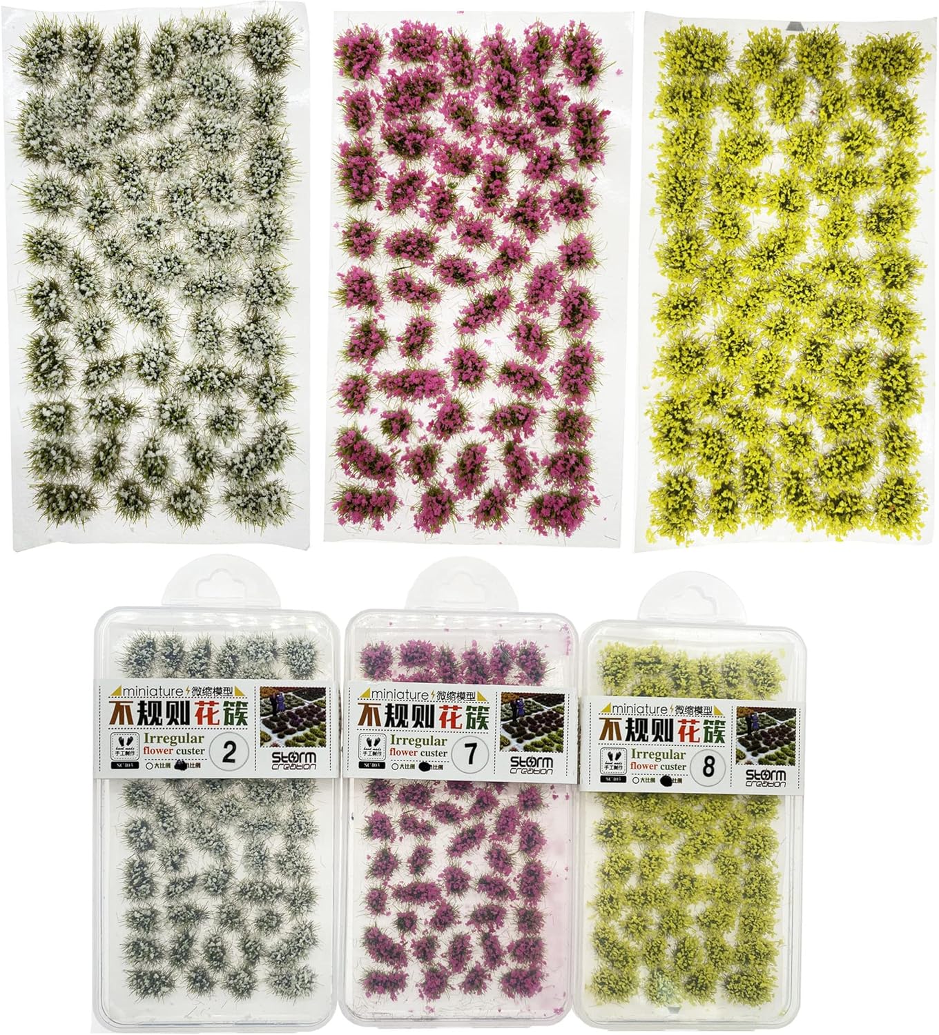 Cayway 159 PCS Static Grass Tufts Railway Artificial Grass 3 Color Bushy Tuft Flower Cluster Vegetation Groups for DIY Architecture Building Model Train Landscape Railroad Scenery