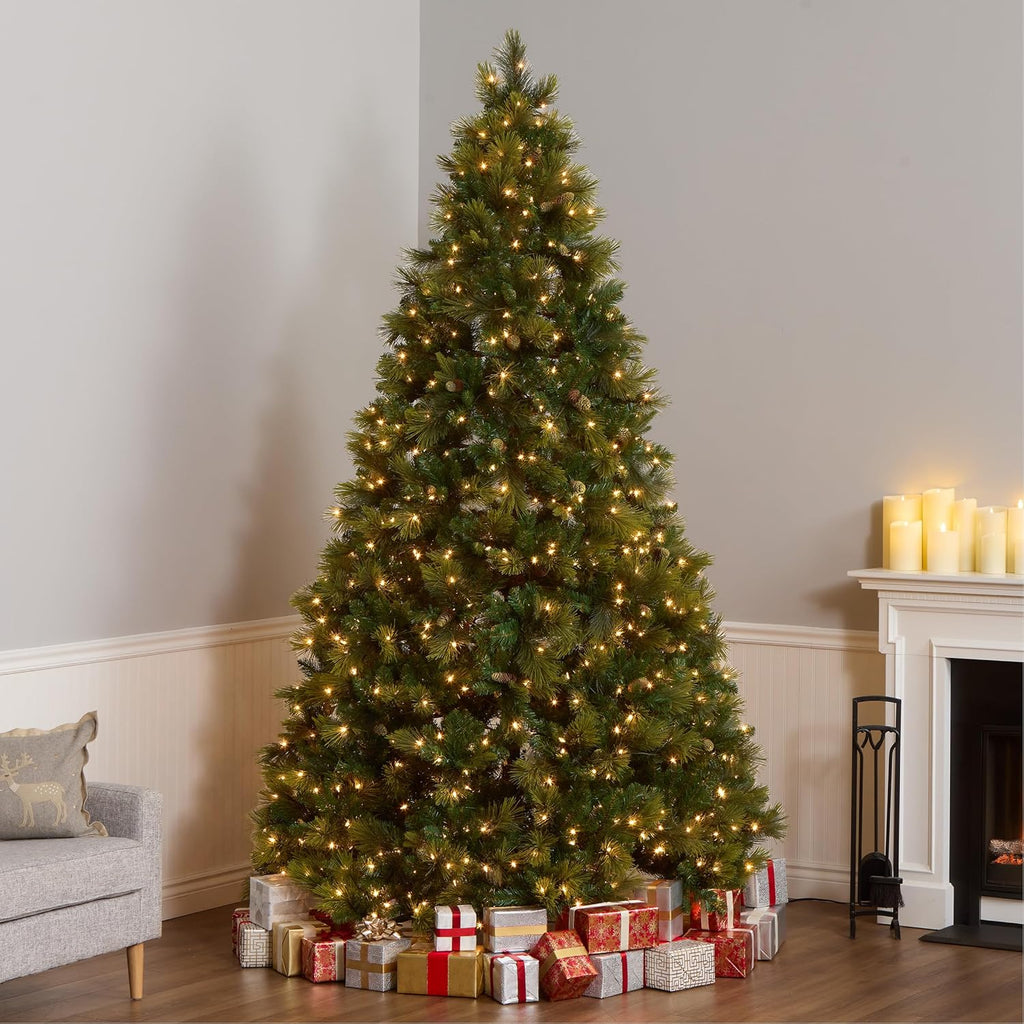 National Tree Company 9 ft Pre-Lit Carolina Pine Full Artificial Christmas Tree, 900 Clear Lights, 2,347 Tips, Includes Stand, Green