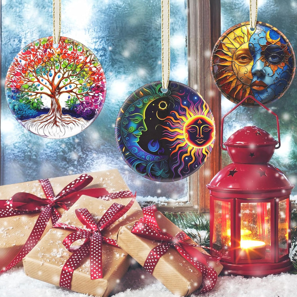 2025 Sun and Moon Christmas Ornament - Round Ceramic Tree Decoration, Holiday Decor, Gift Idea for Friends, Christmas Exchange