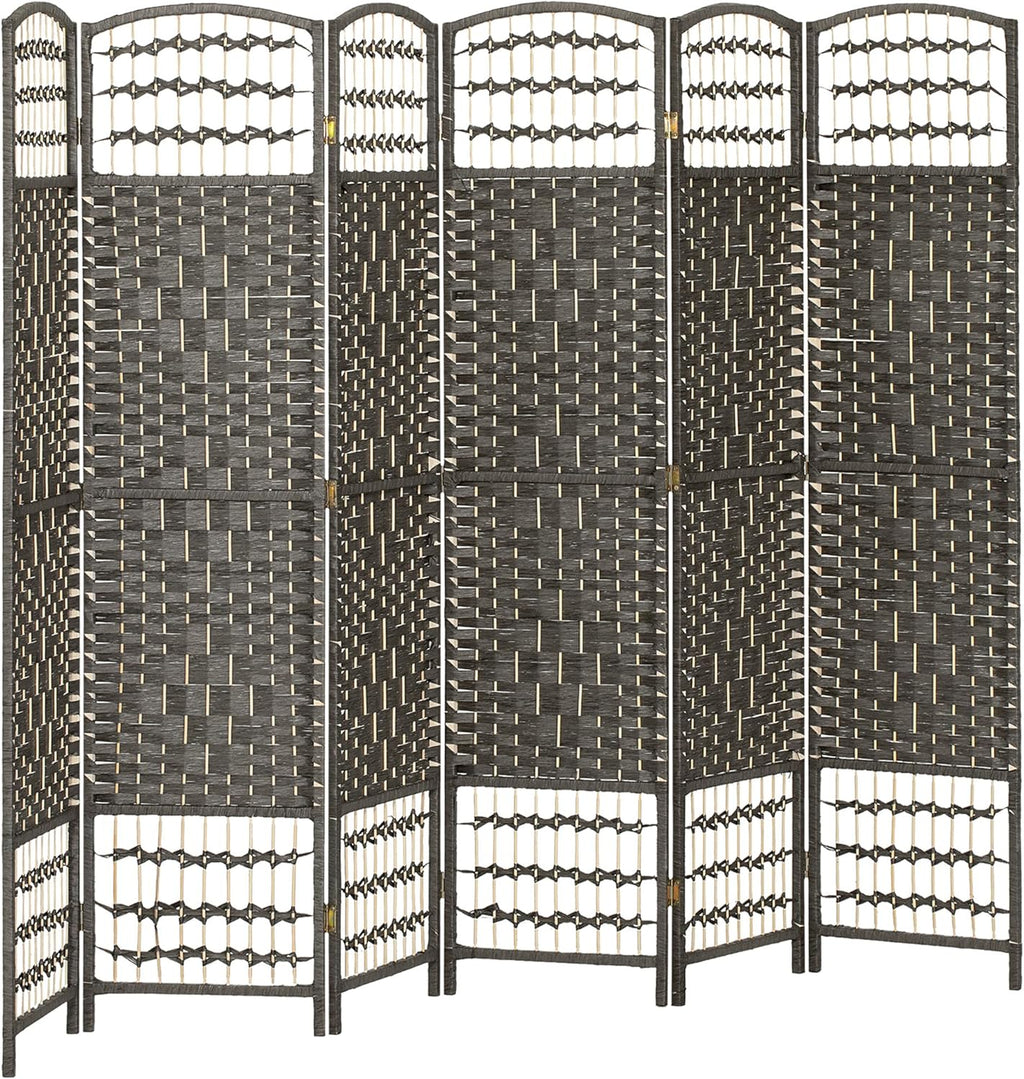 HOMCOM 6 Panel Room Divider, Folding Privacy Screen, 5.6' Room Separator, Wave Fiber Freestanding Partition Wall Divider, Dark Gray