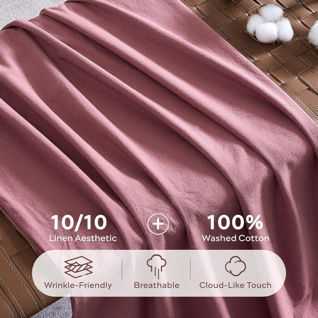 JELLYMONI Pillowcases Standard Set of 2 Washed Cotton Envelope Pillow Covers Linen-Like Texture,Maroon 20×26in Bed Pillow Cases Soft Breathable (Pillows are not Included)