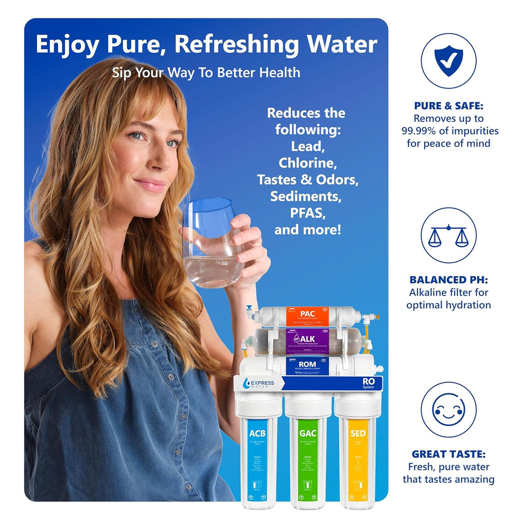 Express Water 10 Stage Reverse Osmosis Alkaline Water Filtration System - Under Sink Water Filter with Faucet and Tank, 100 GPD