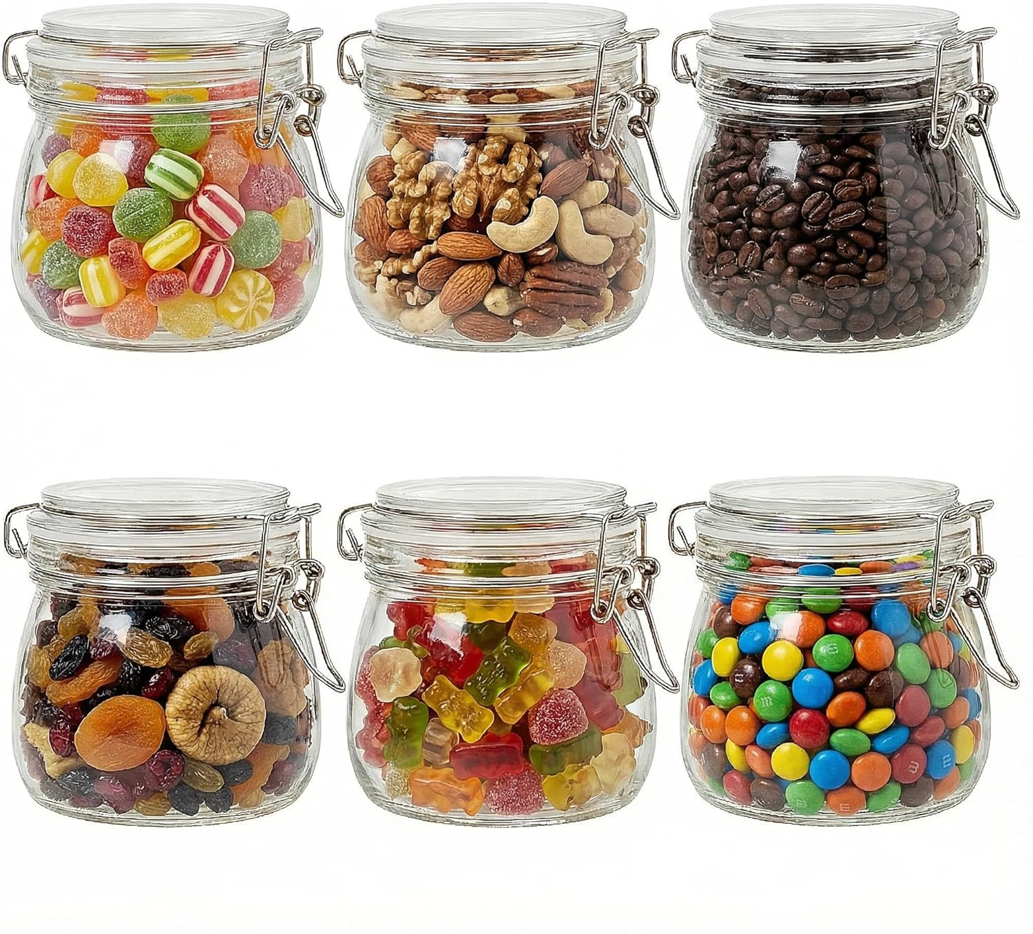 17oz Airtight Glass Jars with Clamp Lids, Small Food Storage Canisters Set of 6, Wire Clip Mason Jars for Canning Pickling Spice Herb