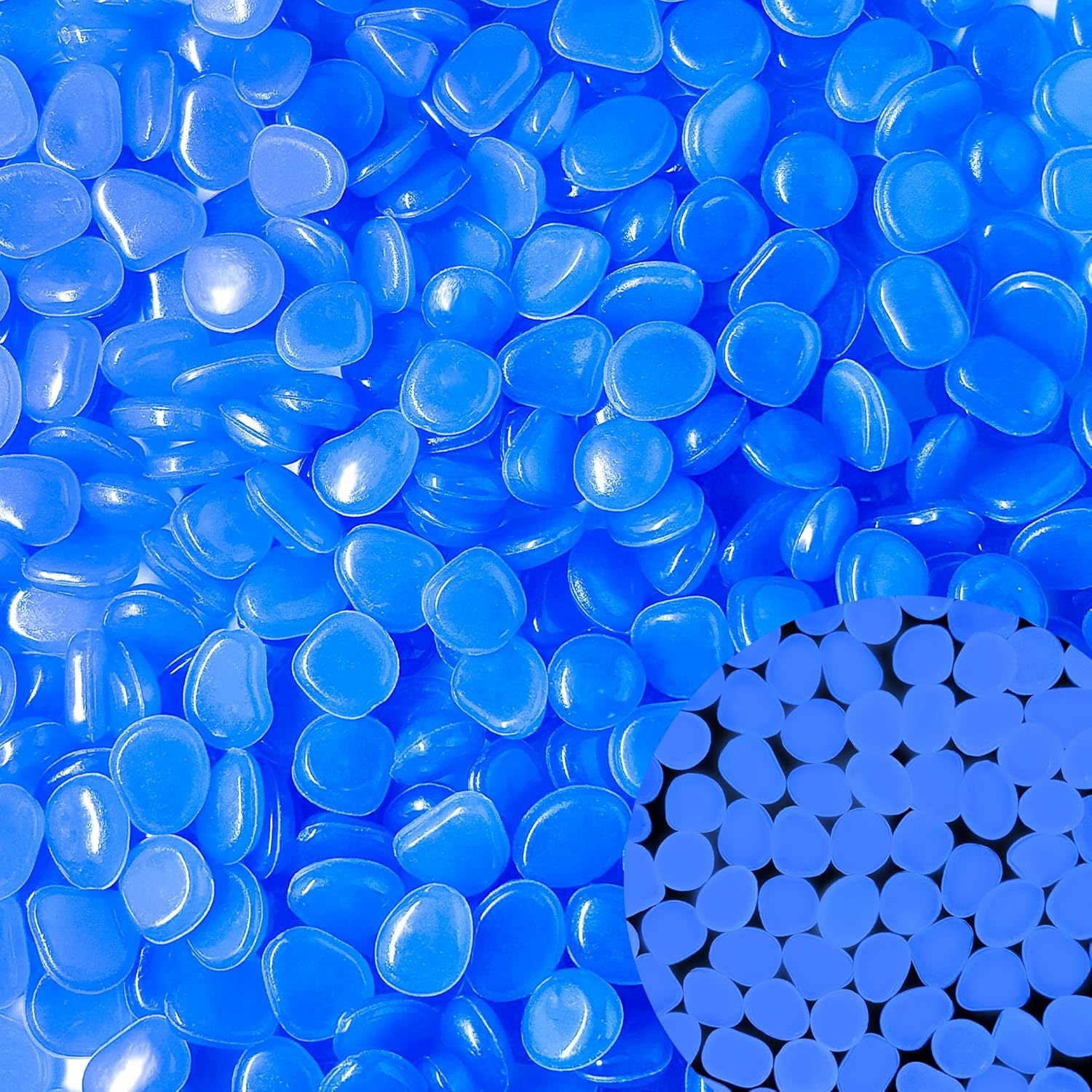 Glow in The Dark Rocks Outdoor Garden Pebbles Stones, 1.2Lbs Blue Fish Tank Glow Rocks Resin Glowing Pebbles for Garden/Aquarium/Planter/Walkway/Driveway