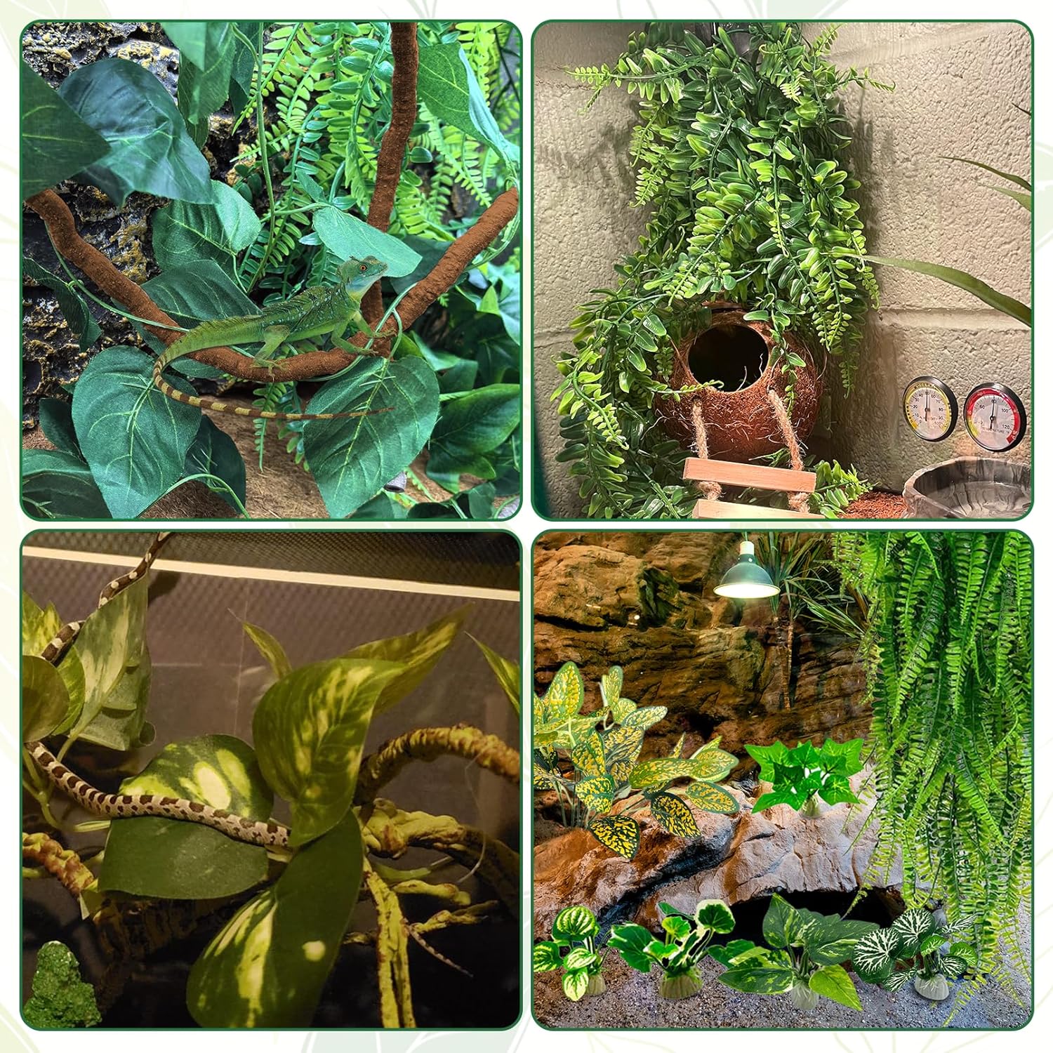 PINVNBY 10 PCS Reptile Plants Vine, Terrarium Hanging Flexible Climbing Artificial Leaves Reptile Hide, Bearded Dragon Tank Accessories, Terrarium Decor for Leopard Gecko Lizard Snake Geckos