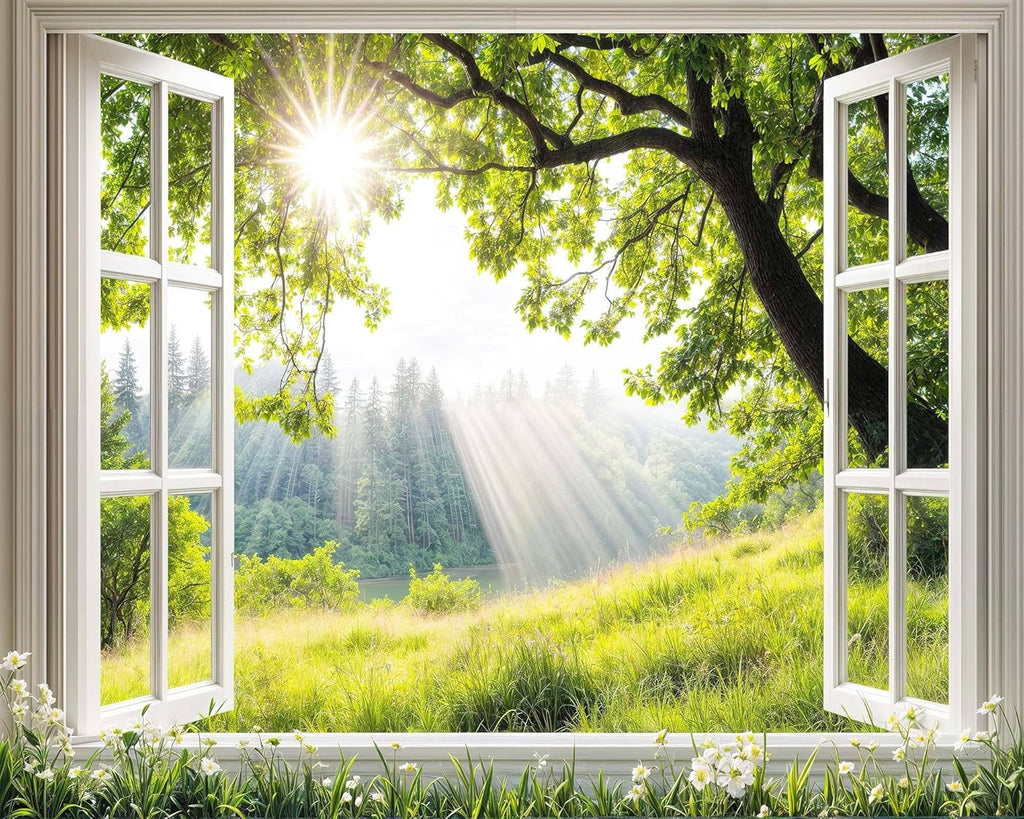 7 x 5 ft Spring Tree Backdrops for Photography Window Floral Backdrop Spring Flowers Floral Backdrop Garden Nature Scene Background Portrait Photo Props Bridal Shower Birthday Party Banner