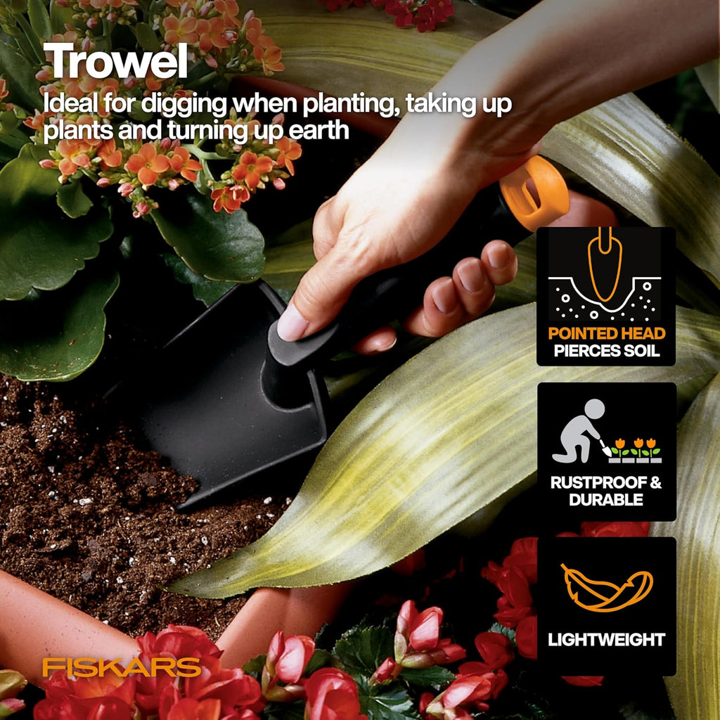 Fiskars Vegetable Garden Tool Set with Vegetable Shears, Seed Sower, Trowel, Cultivator, Weeder, and L/XL Garden Gloves for Indoor or Outdoor Gardening (6 Piece Kit)