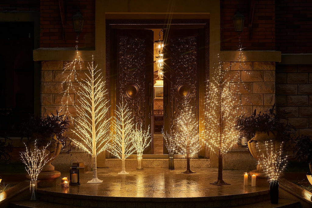 BAOLITVINE Lighted White Alpine Tree 4FT Christmas Tree 450 LED Warm White Lights, Twig Tree with Lights for Home Thanksgiving Christmas Festival Party Indoor Outdoor