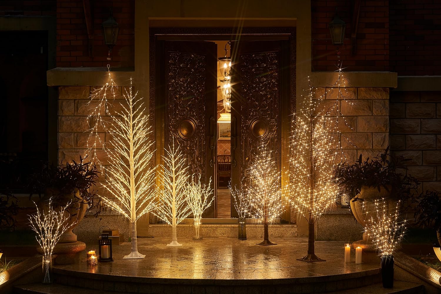 BAOLITVINE Lighted White Alpine Tree 4FT Christmas Tree 450 LED Warm White Lights, Twig Tree with Lights for Home Thanksgiving Christmas Festival Party Indoor Outdoor