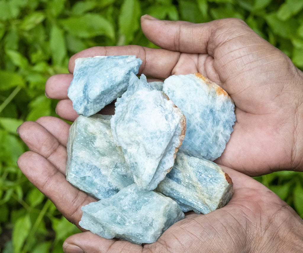 Crocon 1/2 LB Aquamarine Rough Bulk Natural Stone Raw Gemstone Tumbling Cabbing Polishing Mining Chakra Balancing Reiki Healing Good Luck Home Office Decor