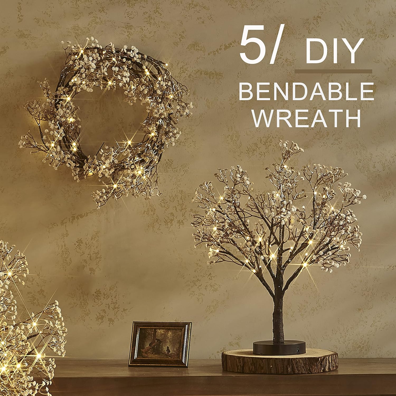 Fudios Lighted Garland Flowers for Mantle with Timer Battery 48 LED 6ft Vine Garlands for Decor with Flowers and Lights for Summer Wedding Party