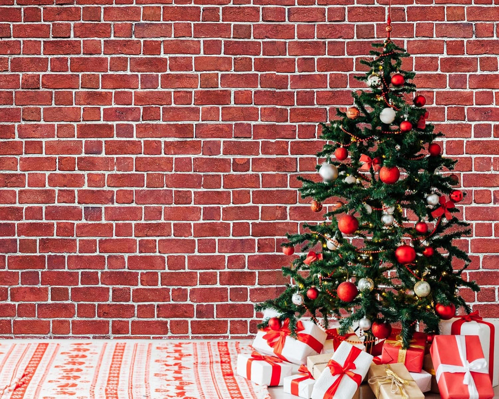 VitalCozy 15 x 10 Ft Christmas Brick Wall Backdrop for Photoshoot Polyester Fabric Brick Backdrop Background for Fireplace Home Decoration Newborn Birthday Party (Red)