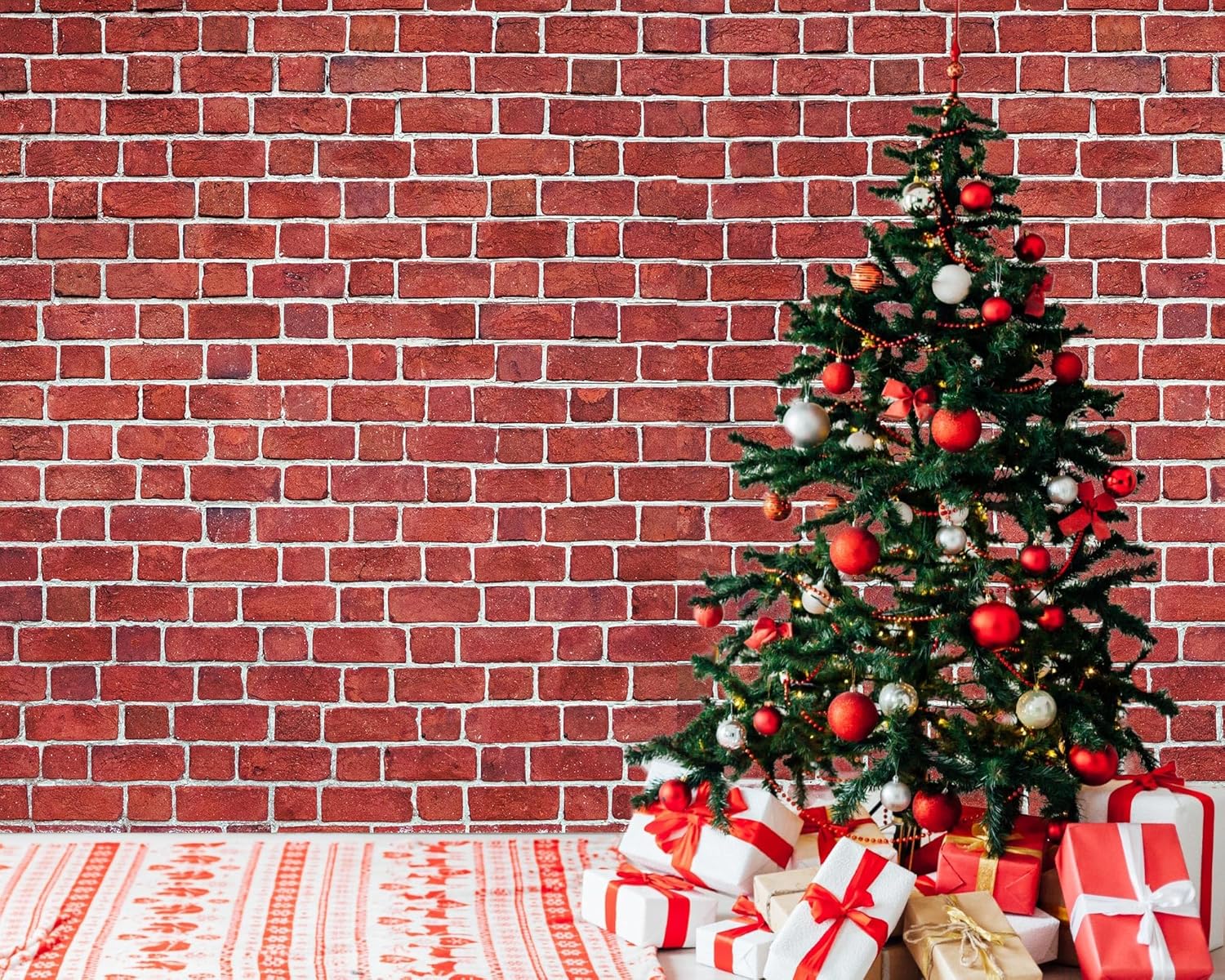 VitalCozy 10 x 8 Ft Christmas Brick Wall Backdrop for Photoshoot Polyester Fabric Brick Backdrop Background for Fireplace Home Decoration Newborn Birthday Party (Red)