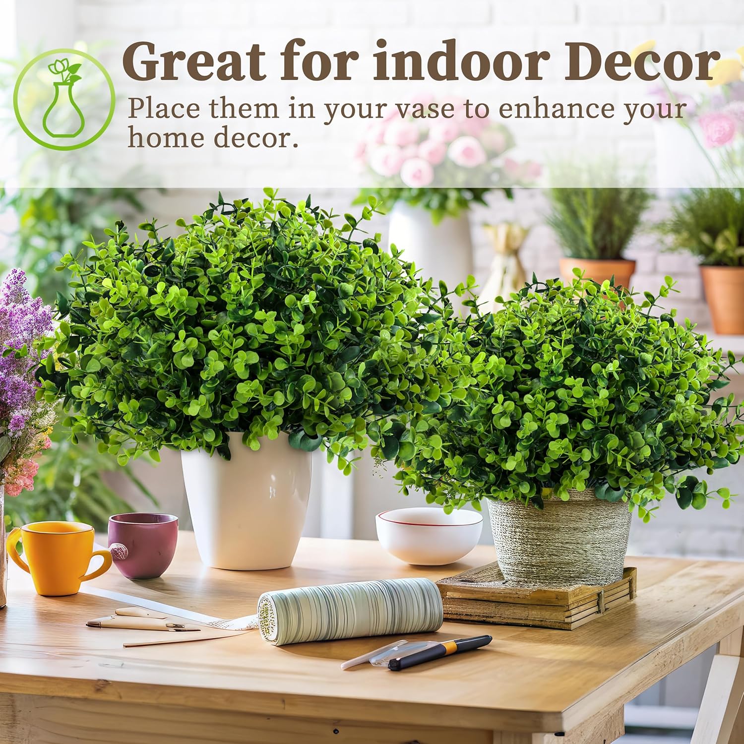 20 Bundles Artificial Greenery Boxwood Plants, Fake Plant for Garden Porch, Window Box, Home Wedding, Farmhouse, and Indoor Outdoor Decoration