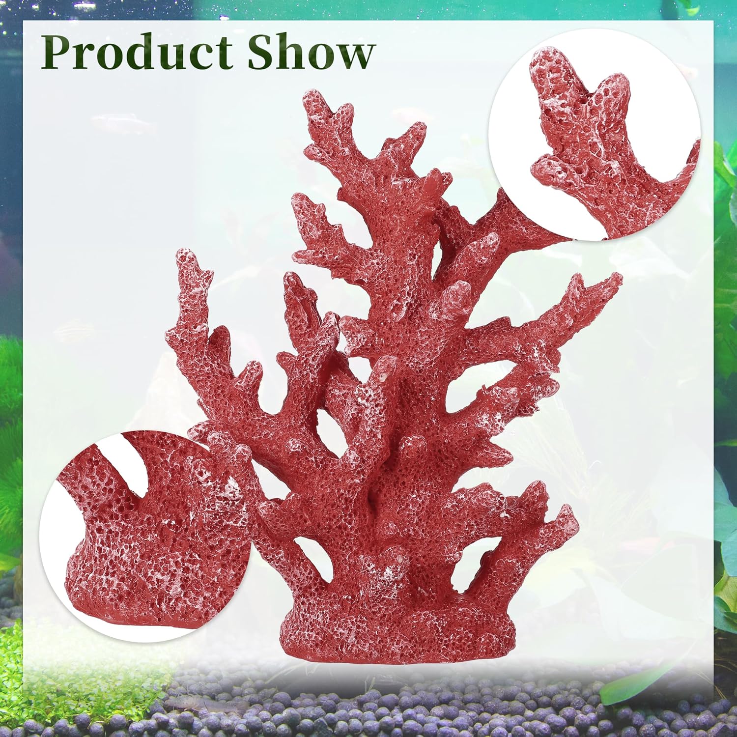 Artificial Coral Decor for Aquarium, Resin Ornaments and Statue Home Decor, 7.48"x2.36"x9.45", Red