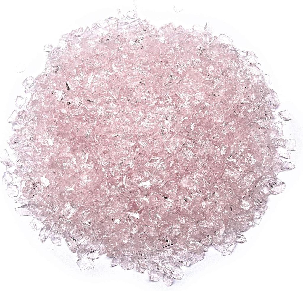 TWINKLING High Luster Fire Glass Gravel Stone Glitter,Broken Glass,Fire Gems Chips,Crushed Glass for Fire Pit Crafts Resin Art Aquarium Garden Decoration,3-6mm,1-Pound Jar (Pink)