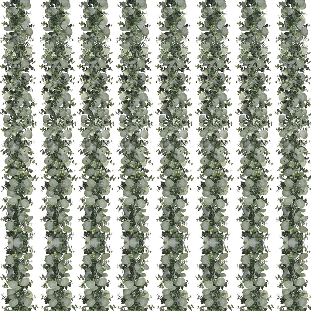 Dolicer 8 Packs 6FT Artificial Eucalyptus Garland, Faux Greenery Garland Hanging Fake Silver Dollar Eucalyptus Leaves Vines for Wedding Backdrop Arch Table Wall Party Home Decor