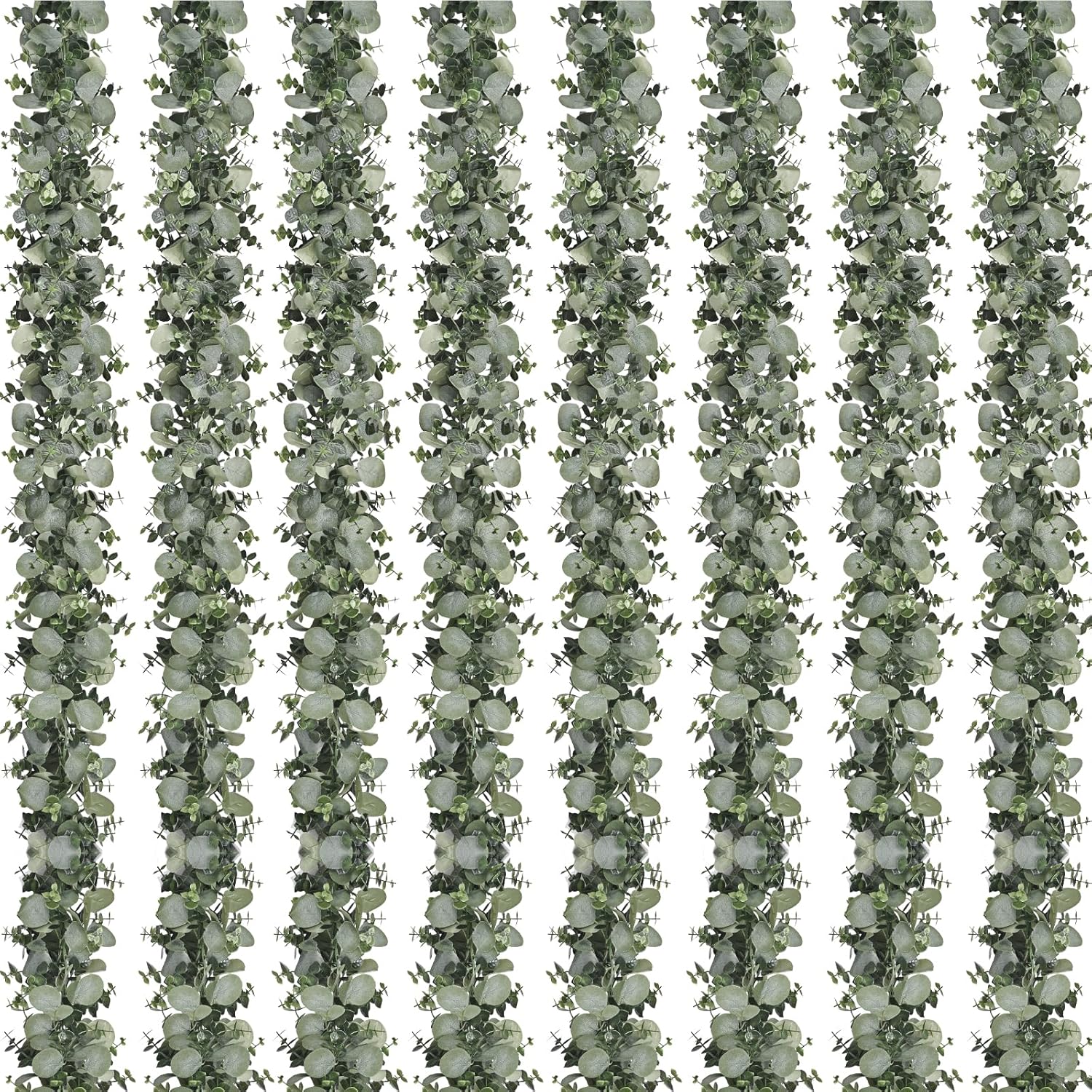 Dolicer 8 Packs 6FT Artificial Eucalyptus Garland, Faux Greenery Garland Hanging Fake Silver Dollar Eucalyptus Leaves Vines for Wedding Backdrop Arch Table Wall Party Home Decor