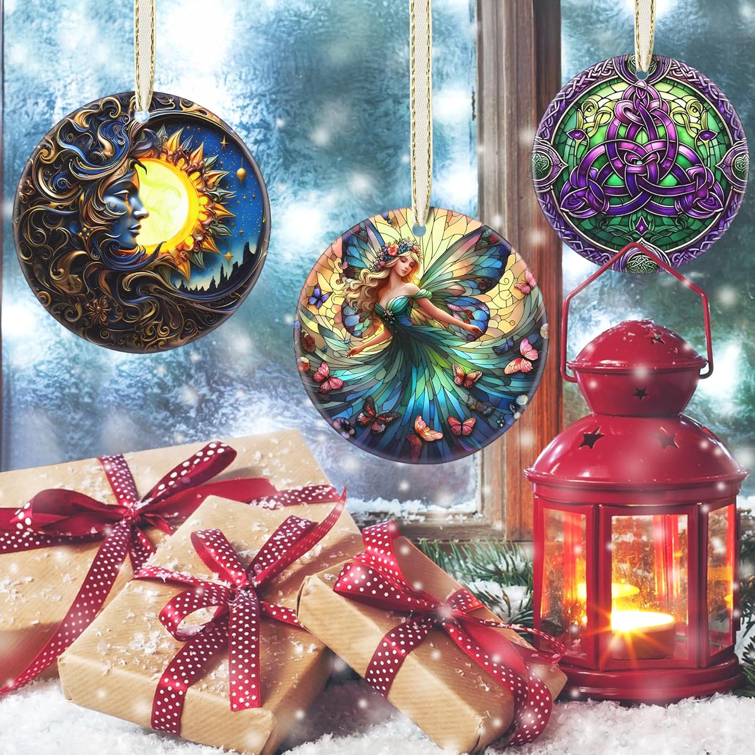 Beautiful Fairy Christmas Tree Ornament - Christmas Decoration, Round Ceramic, Holiday Decor, Gift Idea for Friends