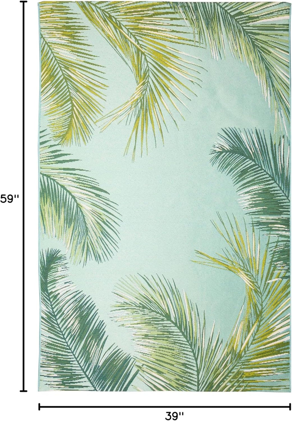 Liora Manne Marina Indoor/Outdoor Power Loomed Synthetic Blend Low Profile Area Rug - Transitional Border Botanical Beach Colorful (Palm Border Aqua) (3'3" x 4'11")