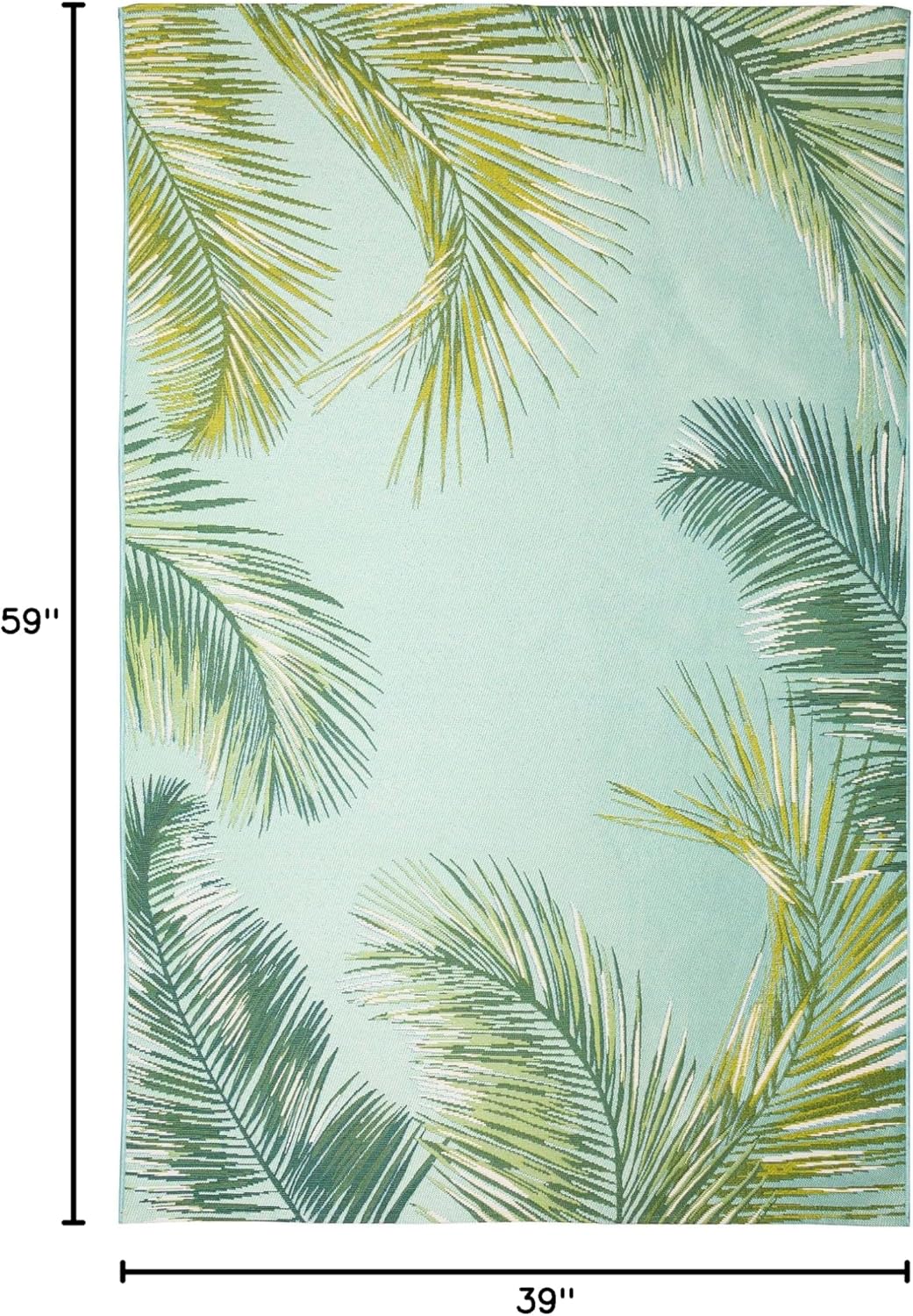 Liora Manne Marina Indoor/Outdoor Power Loomed Synthetic Blend Low Profile Area Rug - Transitional Border Botanical Beach Colorful (Palm Border Aqua) (3'3" x 4'11")
