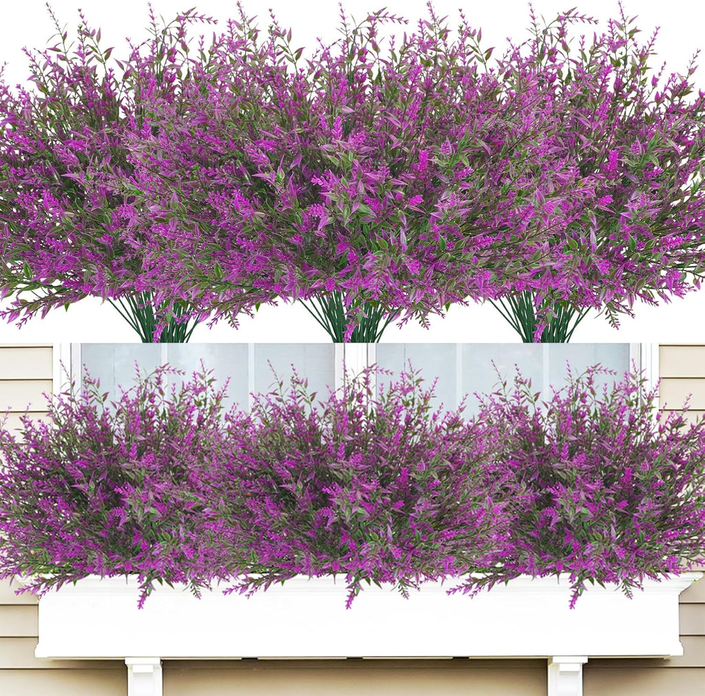 42 Pcs Fake Lavender Flowers Outdoor UV Resistant Faux Plastic Lavender Flowers No Fade Artificial Lavender Purple Plants for Outside Garden Porch Window Box Hanging Planter Decor (Fushia)