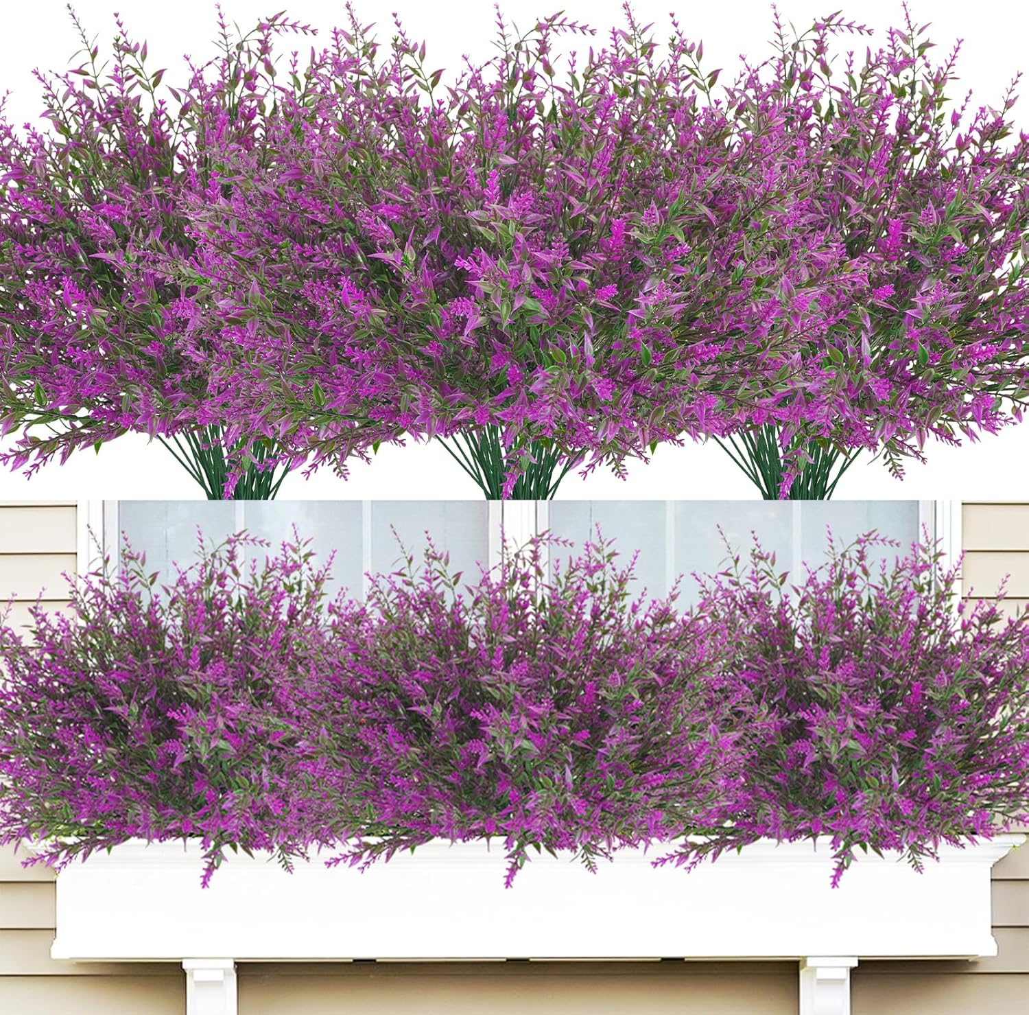 42 Pcs Fake Lavender Flowers Outdoor UV Resistant Faux Plastic Lavender Flowers No Fade Artificial Lavender Purple Plants for Outside Garden Porch Window Box Hanging Planter Decor (Fushia)