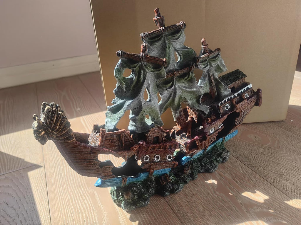 Ulifery Aquarium Sailing Boat Shipwreck Sunken Pirate Ship Resin Fish Tank Decorations Aircraft Carrier for Betta Super Large XXL for 55-75 Gallon Tank