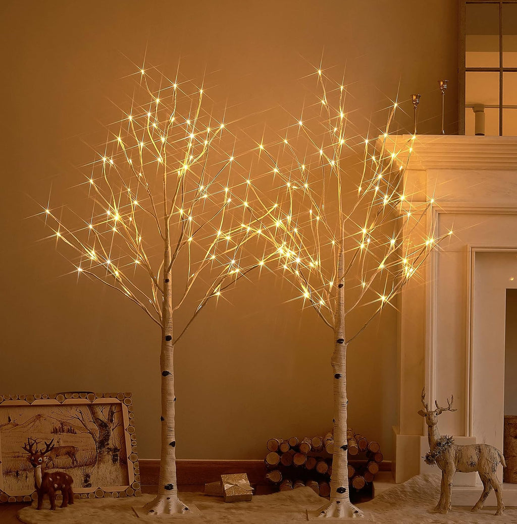 Hairui Pre Lit Birch Tree 2 Pack 4FT 72 Warm White LED White Christmas Tree for Indoor Outdoor Home Christmas Spring Easter Holiday Decoration Indoor Outdoor