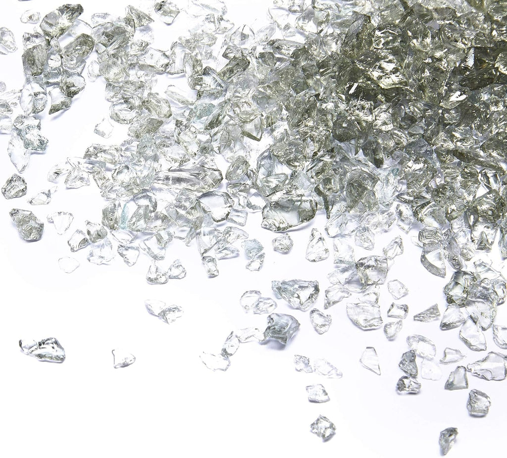 TWINKLING High Luster Fire Glass Gravel Stone Glitter,Broken Glass,Fire Gems Chips,Crushed Glass for Fire Pit Crafts Resin Art Aquarium Garden Decoration,3-6mm,1-Pound Jar (Grey)
