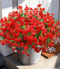 Artificial Flowers Fake Plants for Outdoors Decoration, 12 Bundles Red Silk Morning Glory with Eucalyptus Realistic UV Resistant Faux Flowers Greenery for Outside Planter Yard Garden Home Indoor Patio