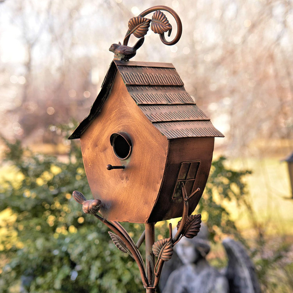Copper Colored Fancy Design Birdhouse Garden Stakes (Set of All 4 (1 of Each))
