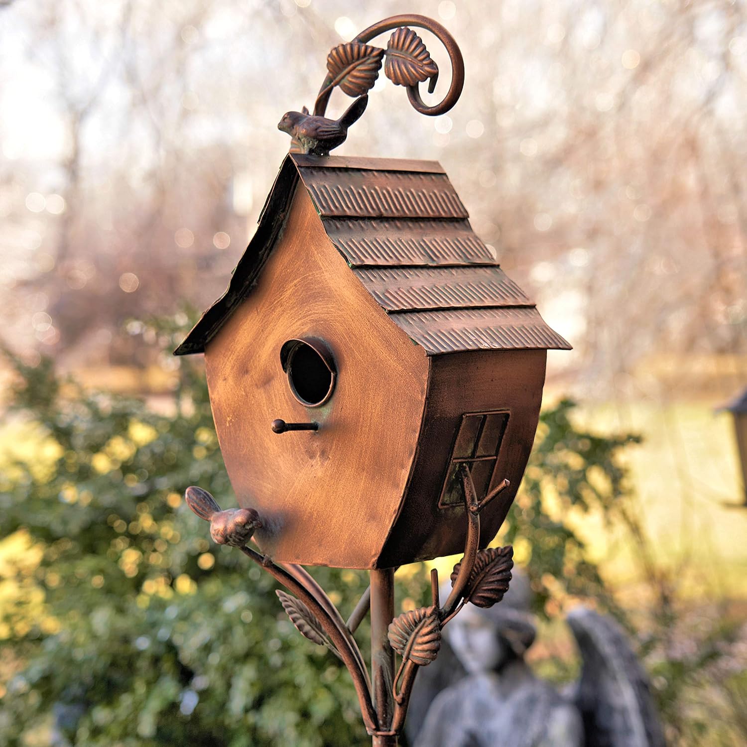 Copper Colored Fancy Design Birdhouse Garden Stakes (Set of All 4 (1 of Each))