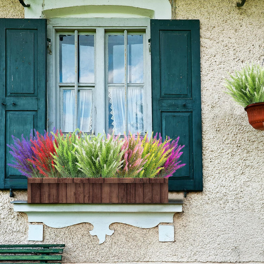 Artificial Lavender Flowers 12 Bundles Outdoor UV Resistant Fake Flowers No Fade Faux Plastic Plants Garden Porch Window Box Decorating (Purple)