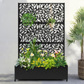 FENCY Metal Raised Garden Bed with Wheels and Trellis,73"x47"x16" Planter Box for Climbing Plants, Vegetables & Vines, Features Privacy Screen and Drainage Holes (Black-Leaf-2)